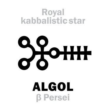 Astrology Alphabet: ALGOL (&beta; Persei / Gorgona), &laquo;Caput Larv&aelig;&raquo; (The Eye of the Gorgon), oth.name: Demon Star. Hieroglyphic sign (kabbalistic symbol by Cornelius Agrippa &laquo;Occult Philosophy&raquo;, 1533).