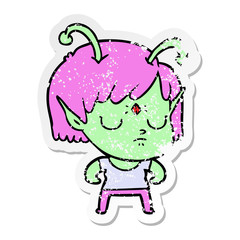 distressed sticker of a cartoon alien girl