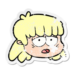 distressed sticker of a cartoon female face