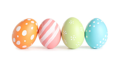 Beautiful painted Easter eggs on white background