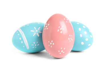 Beautiful painted Easter eggs on white background