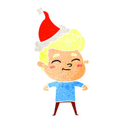 happy retro cartoon of a man wearing santa hat