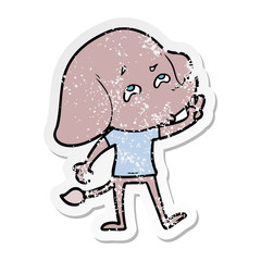 distressed sticker of a cartoon elephant remembering