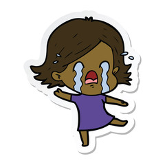 sticker of a cartoon woman crying