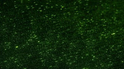 Green CODE word made with flying luminescent particles. Information technology related loopable 3D animation