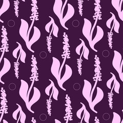 drawing of light colored lavender on a violet background seamless pattern vector