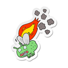 sticker of a cartoon fly crashing and burning