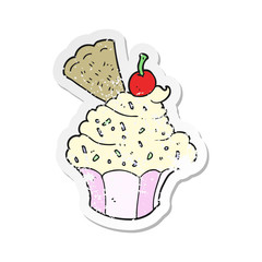 retro distressed sticker of a cartoon cupcake