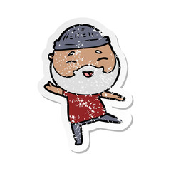 distressed sticker of a cartoon happy bearded man