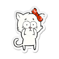 distressed sticker of a cartoon cat