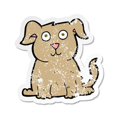 retro distressed sticker of a cartoon happy dog