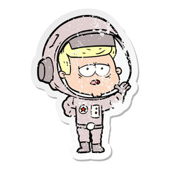 distressed sticker of a cartoon tired astronaut
