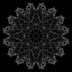 Decorative Elements With Mandala Ornament. Ornamental Floral, Oriental Pattern. Vector Illustration. Indian, Moroccan, Mystic, Ottoman Motifs. Anti-Stress Therapy Pattern. Black, silver color