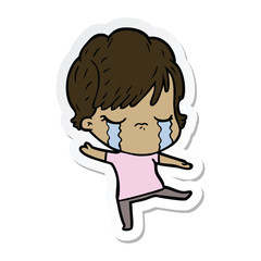sticker of a cartoon woman crying