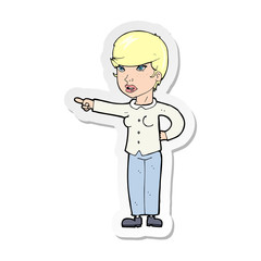 sticker of a cartoon woman pointing finger of blame