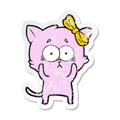 distressed sticker of a cartoon cat