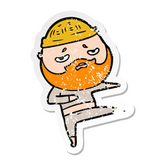 distressed sticker of a cartoon worried man with beard