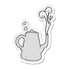 sticker of a cartoon steaming coffee pot