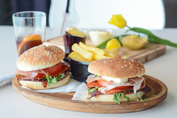 dark, burger, hamburger, sauce, homemade, sandwich, bun, meat, wooden, meal, beef, grilled, american, onion, gourmet, snack, grain, wood, serve, french, chips, whole, fries, melt, fresh, cheeseburger,
