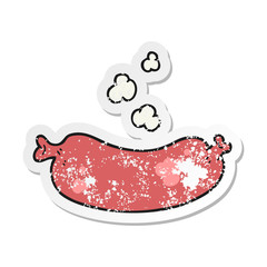 retro distressed sticker of a cartoon hot sausage