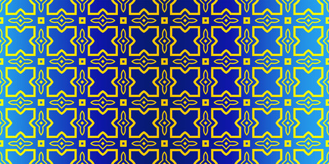 Abstract Repeat Backdrop With Lace Traditional Geometric Ornament. Seamless Design For Prints, Textile, Decor, Fabric. Super Vector Pattern. Blue yellow color
