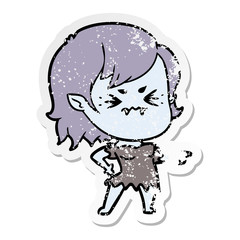 distressed sticker of a annoyed cartoon vampire girl