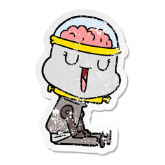 distressed sticker of a happy cartoon robot