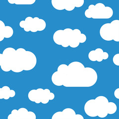 White clouds seamless pattern, light blue sky