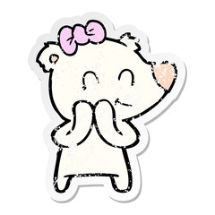 distressed sticker of a shy female polar bear cartoon