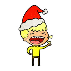 textured cartoon of a laughing man wearing santa hat