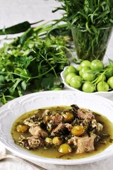 green plum  with Meat stew and greens. Georgian dish 