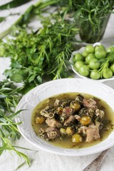 green plum  with Meat stew and greens. Georgian dish 