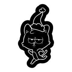 bored cartoon icon of a cat wearing santa hat