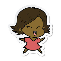 sticker of a happy cartoon girl