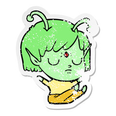 distressed sticker of a cartoon alien girl