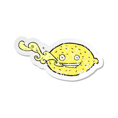 retro distressed sticker of a cartoon lemon
