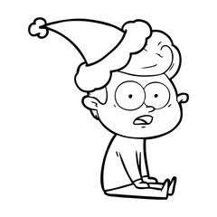 line drawing of a staring man wearing santa hat