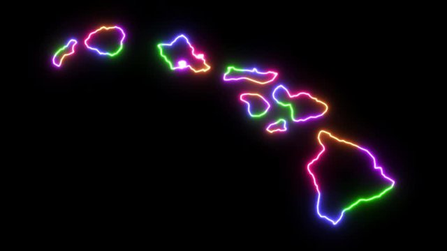 Five-colors neon glowing Hawaii map silhouette