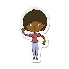 sticker of a cartoon waving woman