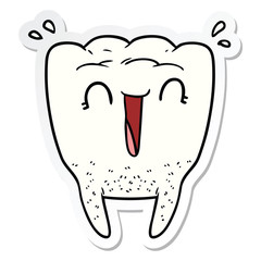 sticker of a cartoon happy tooth