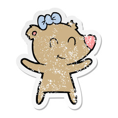 distressed sticker of a female bear cartoon