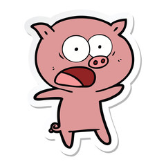 sticker of a cartoon pig shouting