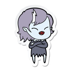 sticker of a cartoon laughing vampire girl