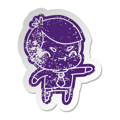 distressed old sticker of a kawaii cute boy