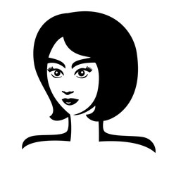 Vector Illustration of young face girl. Black and white portrait in a modern style design. Graphic icon of a women head.