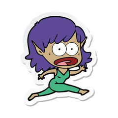 sticker of a cartoon shocked elf girl