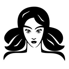 Vector Illustration of young face girl. Black and white portrait in a modern style design. Graphic icon of a women head.