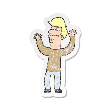 recommend clip art: retro distressed sticker of a cartoon nervous man