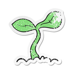 retro distressed sticker of a cartoon seedling growing