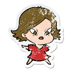 distressed sticker of a cartoon stressed woman